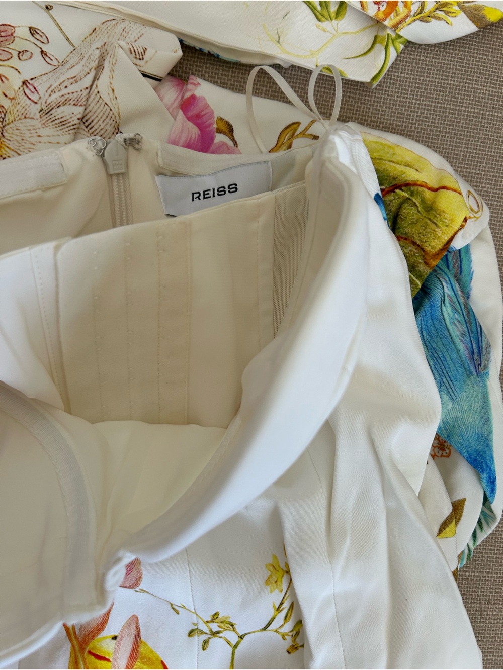 Reiss Anisa Midi Dress Ivory Floral NYBG Printed Bustier Cocktail Vacation - Picture 8 of 13